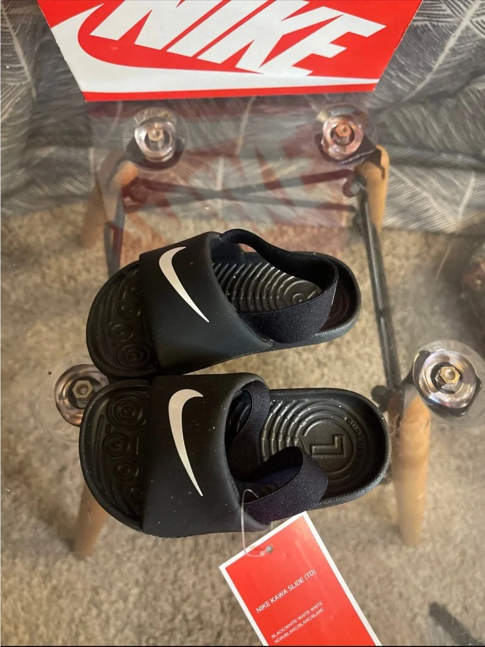 Nike Kids Black Slide Sandals with White Swoosh